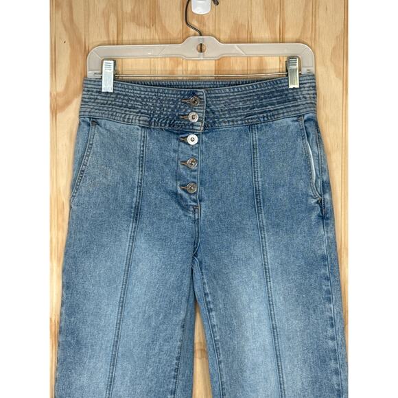 Chelsea & Violet Women’s Crop Straight Leg Button Fly Blue Denim Jeans Size 27 - Picture 4 of 8
